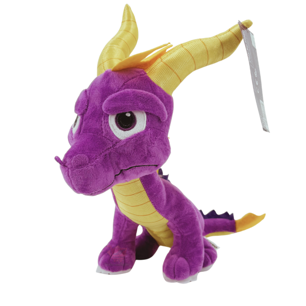 Spyro Plüsch Drache sitzend ca. 27 cm – lila Plüschtier mit gelben Hörnern und Flügeln, ideal zum Sammeln oder Verschenken.